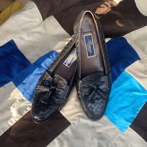 Cole Haan Bragano Black Leather Woven Tassel Loafers Made in Italy 11 M